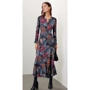 Farm Rio Black Blue Floral Small Cottagecore Boho Designer Maxi Dress $230